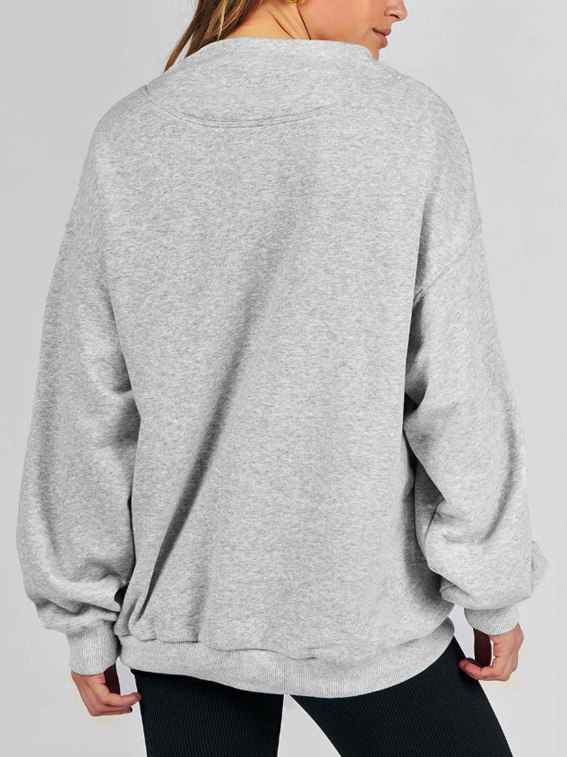 Mock Neck Drop Shoulder Long Sleeve Sweatshirt - Clothes For Her Online Store