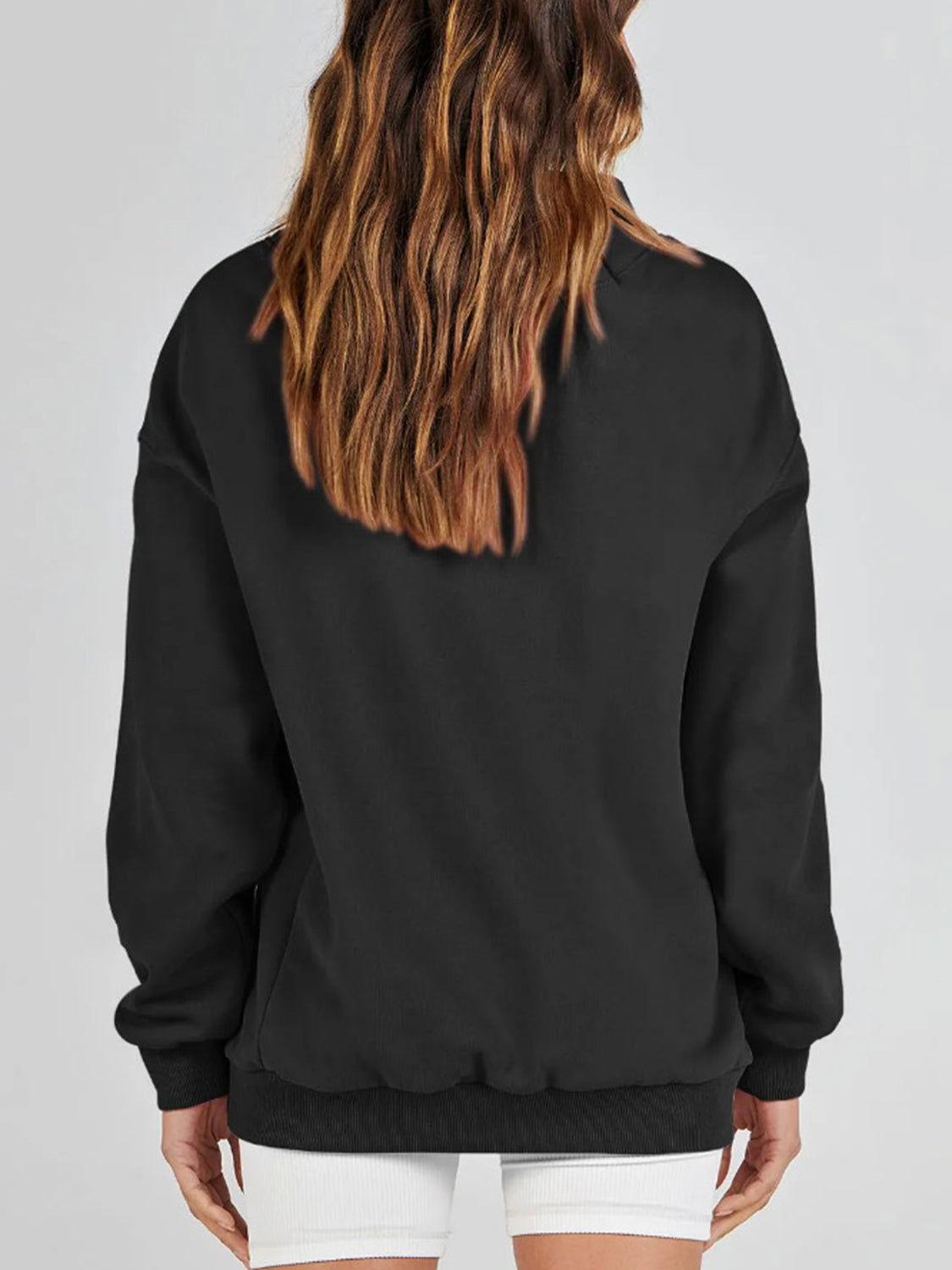 Mock Neck Drop Shoulder Long Sleeve Sweatshirt - Clothes For Her Online Store