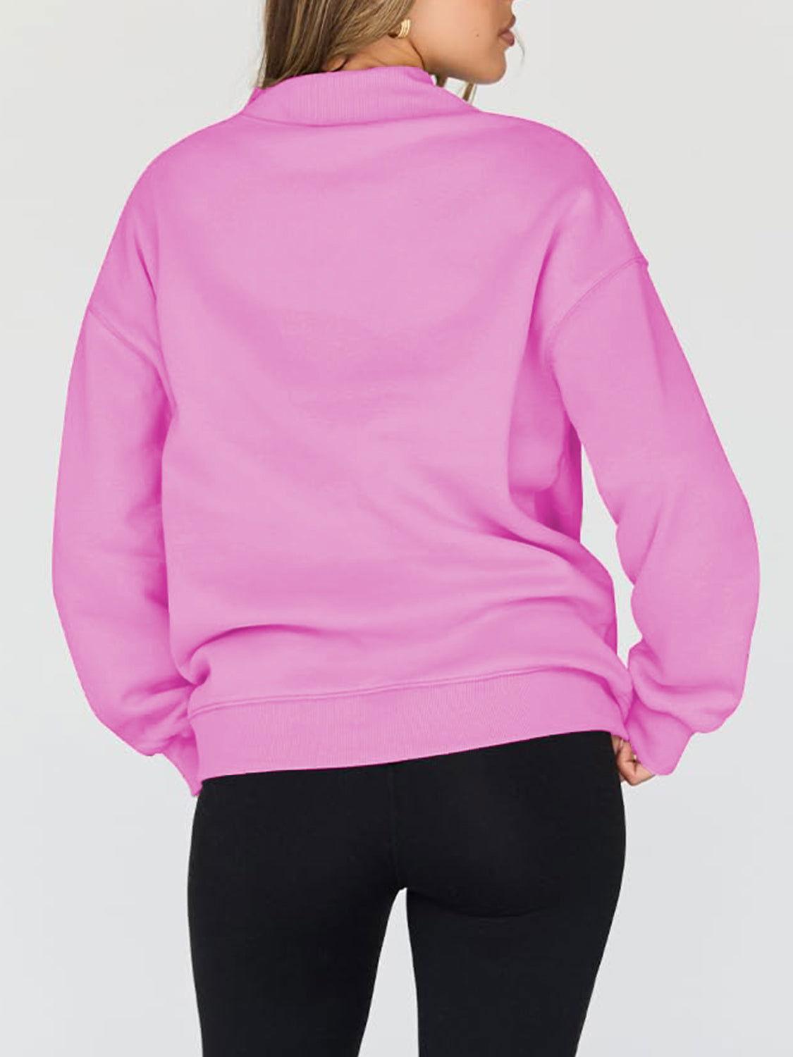 Mock Neck Drop Shoulder Long Sleeve Sweatshirt - Clothes For Her Online Store