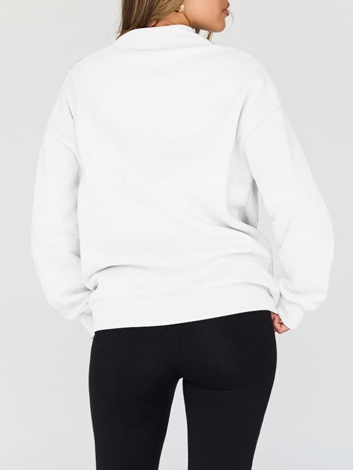 Mock Neck Drop Shoulder Long Sleeve Sweatshirt - Clothes For Her Online Store