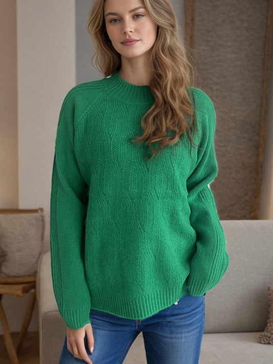 Mock Neck Long Sleeve Sweater - Clothes For Her Online Store