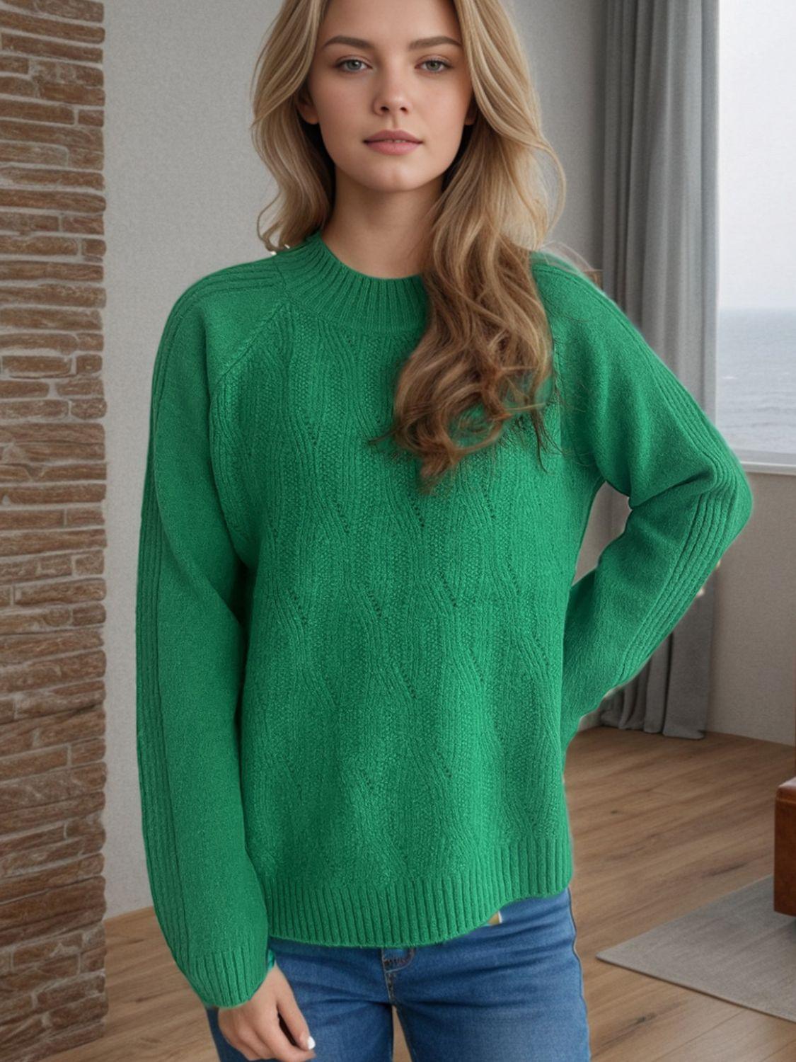 Mock Neck Long Sleeve Sweater - Clothes For Her Online Store
