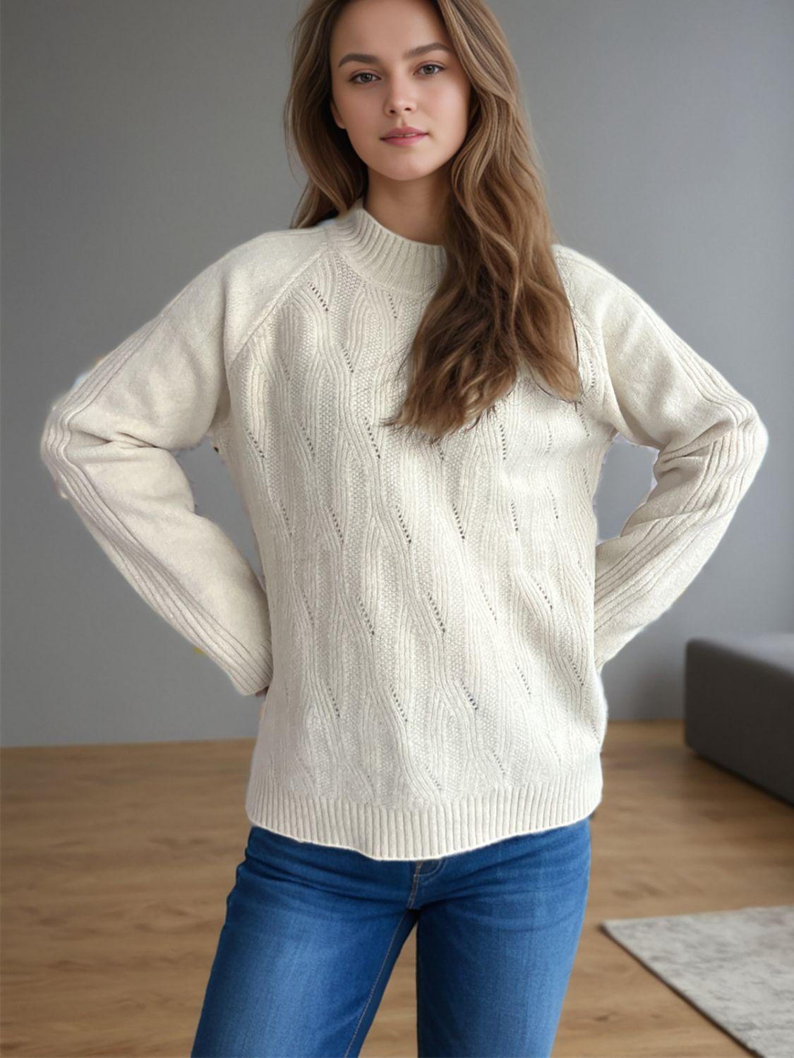 Mock Neck Long Sleeve Sweater - Clothes For Her Online Store