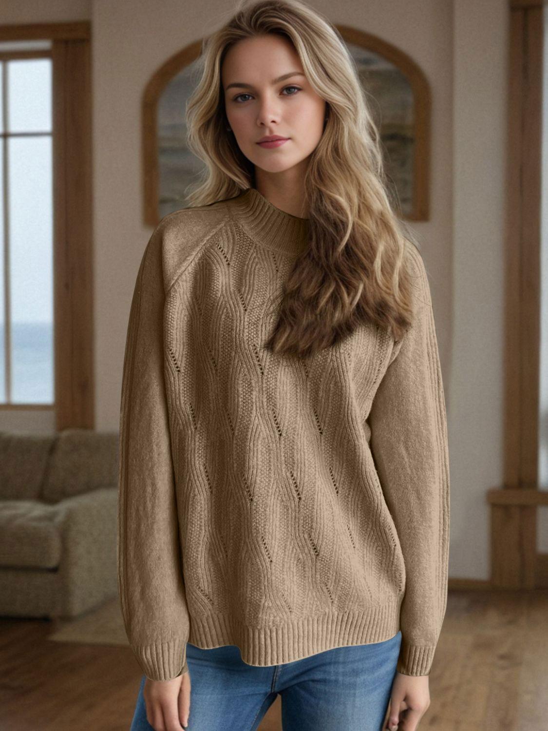 Mock Neck Long Sleeve Sweater - Clothes For Her Online Store
