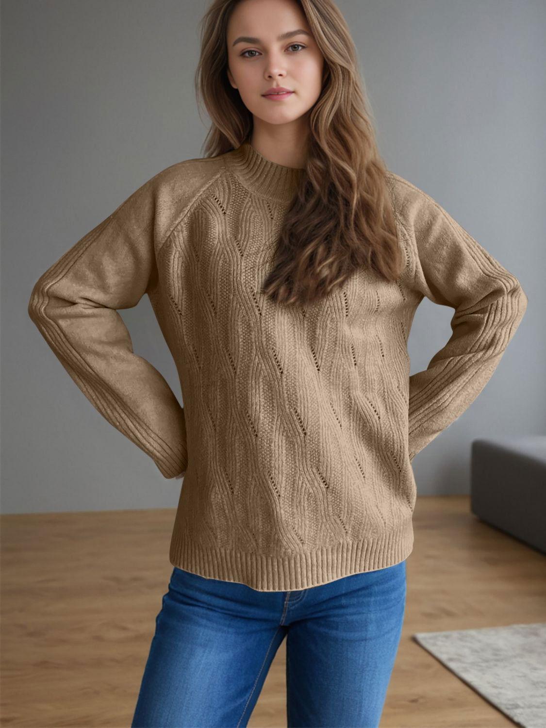 Mock Neck Long Sleeve Sweater - Clothes For Her Online Store