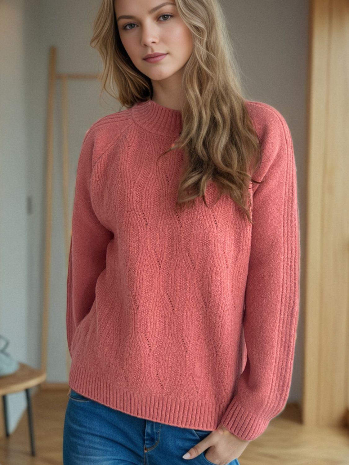 Mock Neck Long Sleeve Sweater - Clothes For Her Online Store