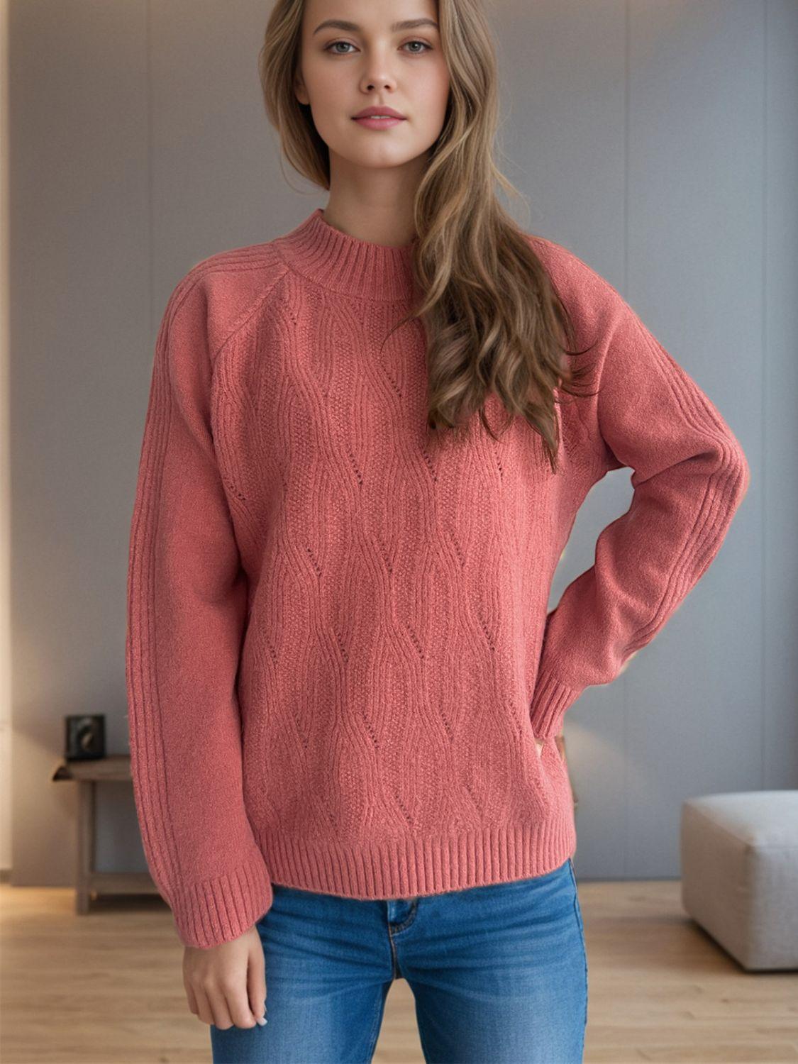 Mock Neck Long Sleeve Sweater - Clothes For Her Online Store