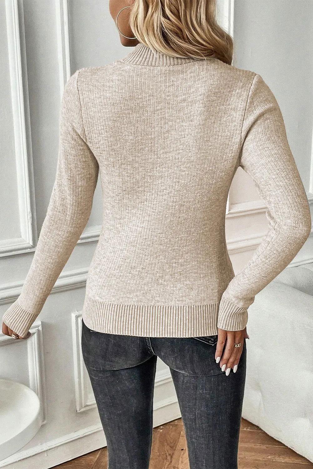 Mock Neck Long Sleeve Sweater - Clothes For Her Online Store