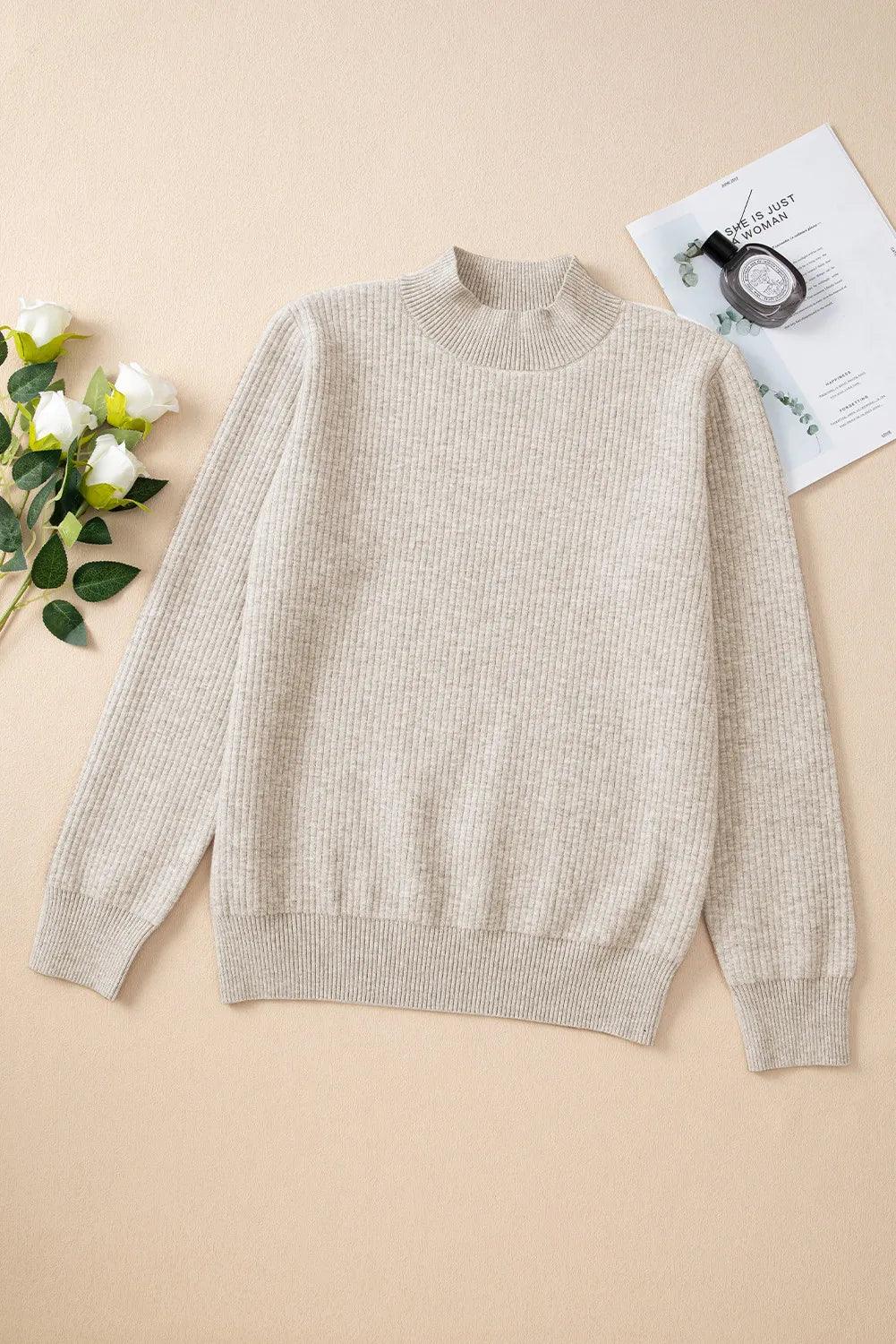 Mock Neck Long Sleeve Sweater - Clothes For Her Online Store