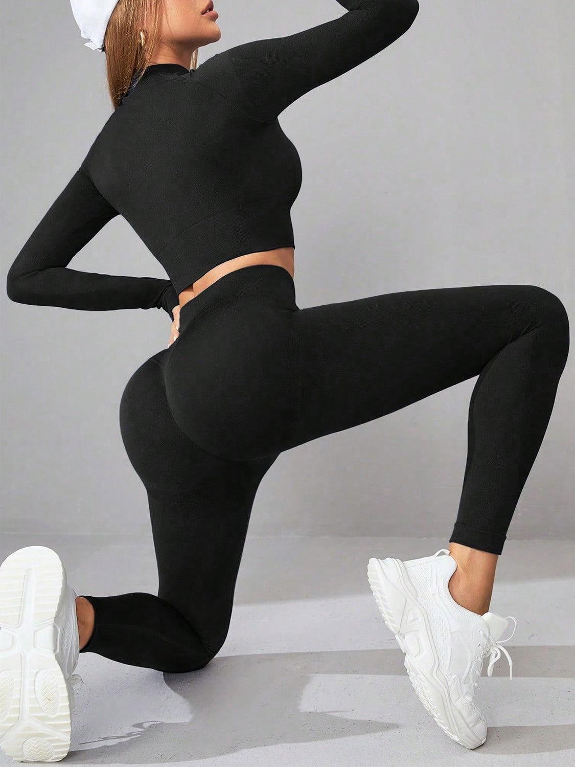 Mock Neck Long Sleeve Top and Leggings Active Set - Clothes For Her Online Store