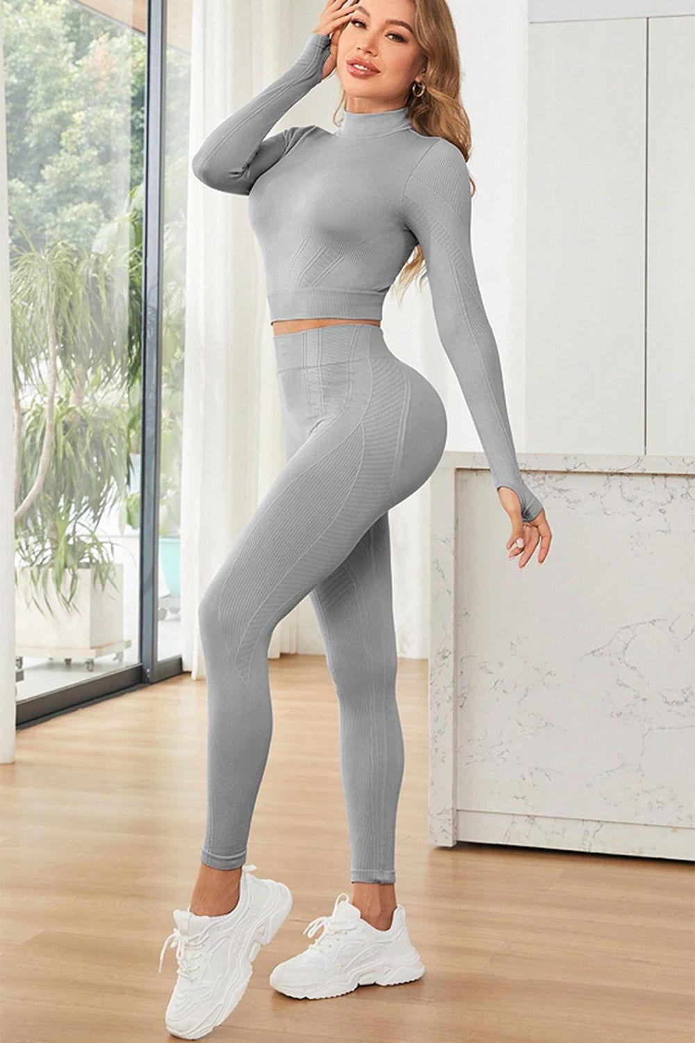 Mock Neck Long Sleeve Top and Leggings Active Set - Clothes For Her Online Store