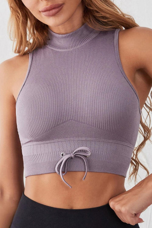 Mock Neck Ribbed Sports Tank - Clothes For Her Online Store