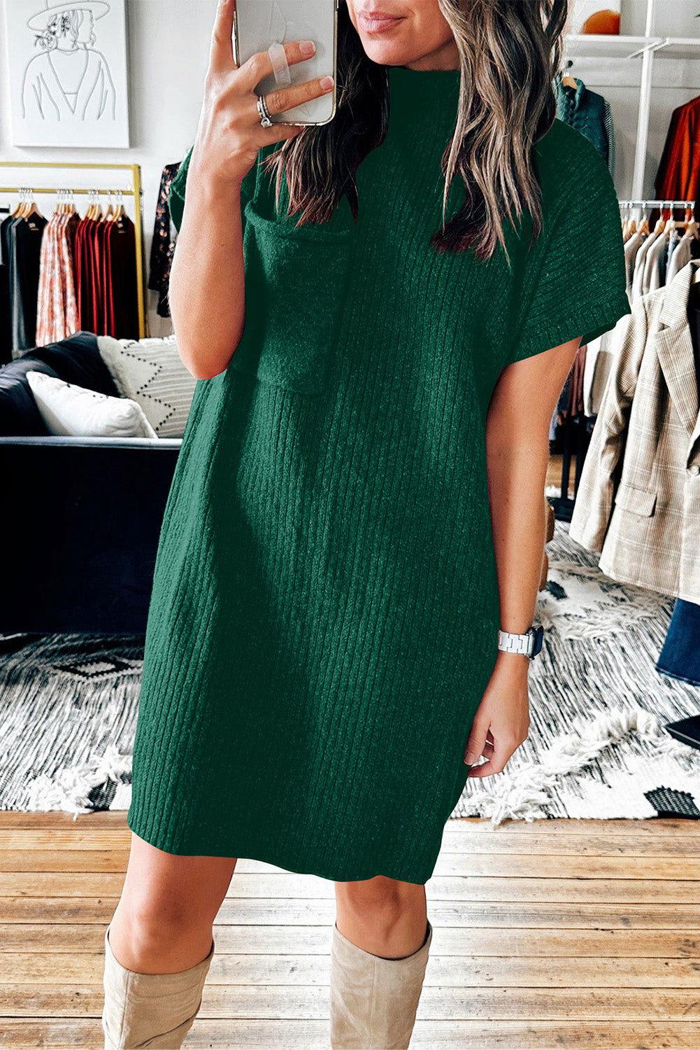 Mock Neck Short Sleeve Sweater Dress - Clothes For Her Online Store