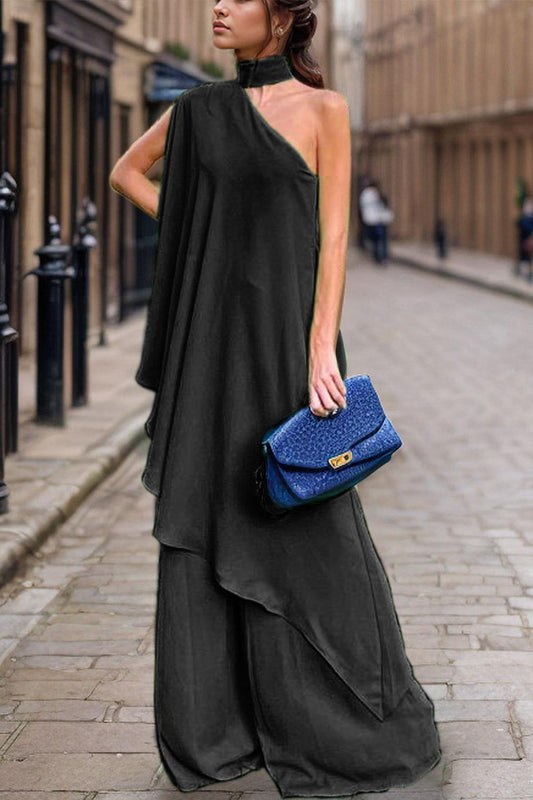 Mock Neck Single Shoulder Top and Pants Set - Clothes For Her Online Store