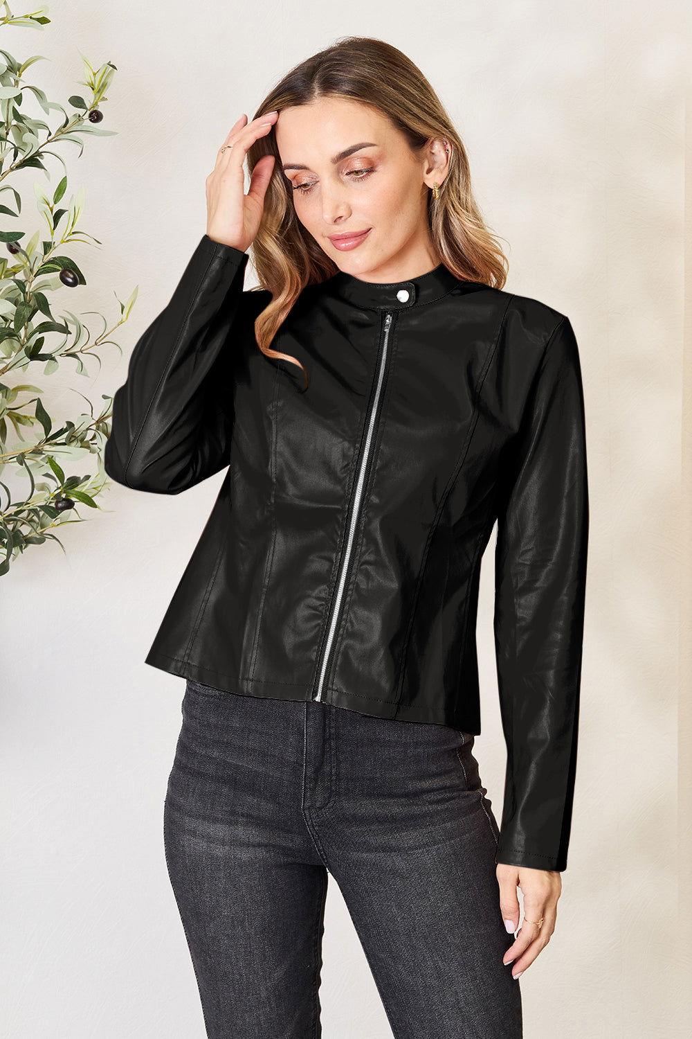 Mock Neck Zip Up Jacket - Clothes For Her Online Store