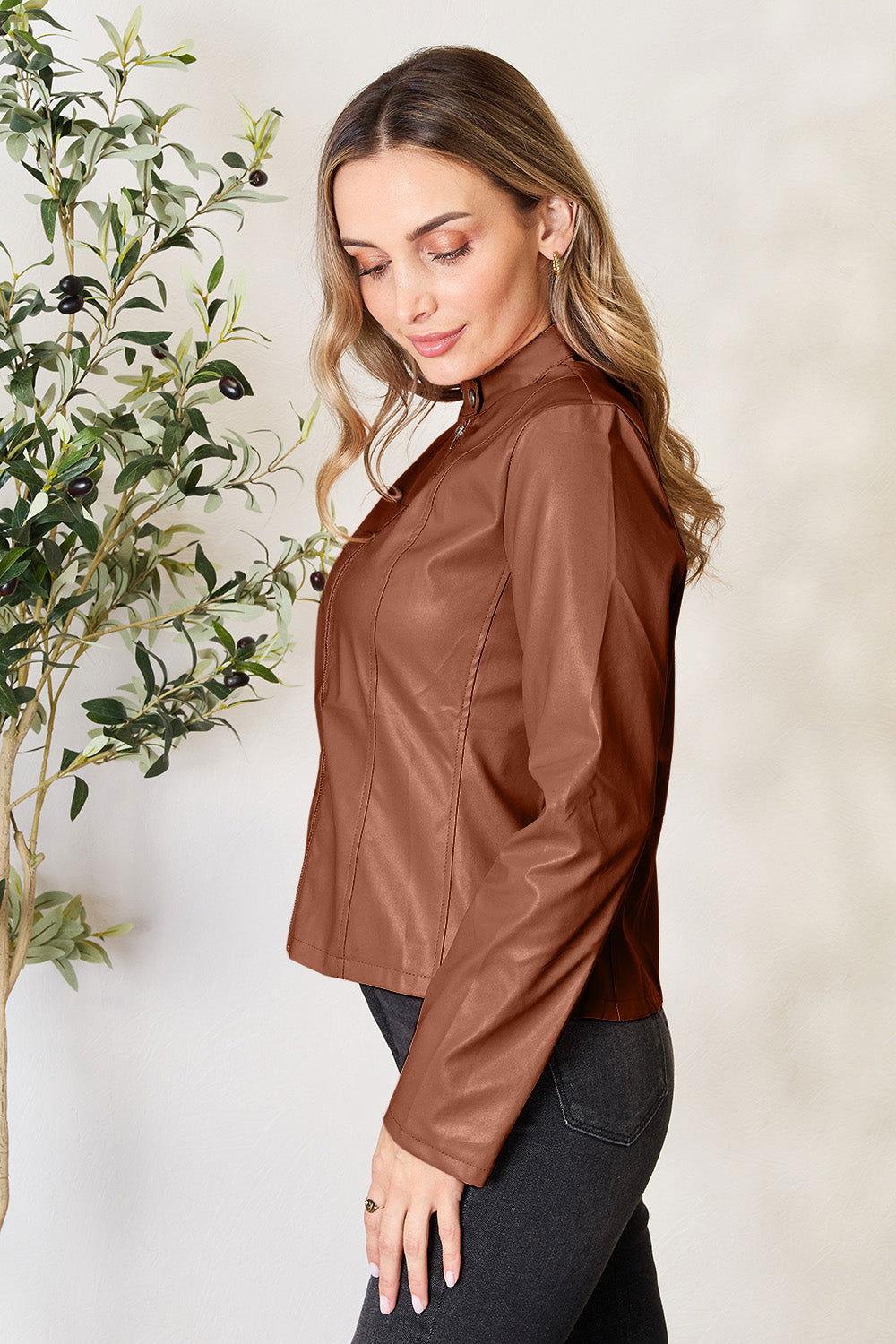 Mock Neck Zip Up Jacket - Clothes For Her Online Store