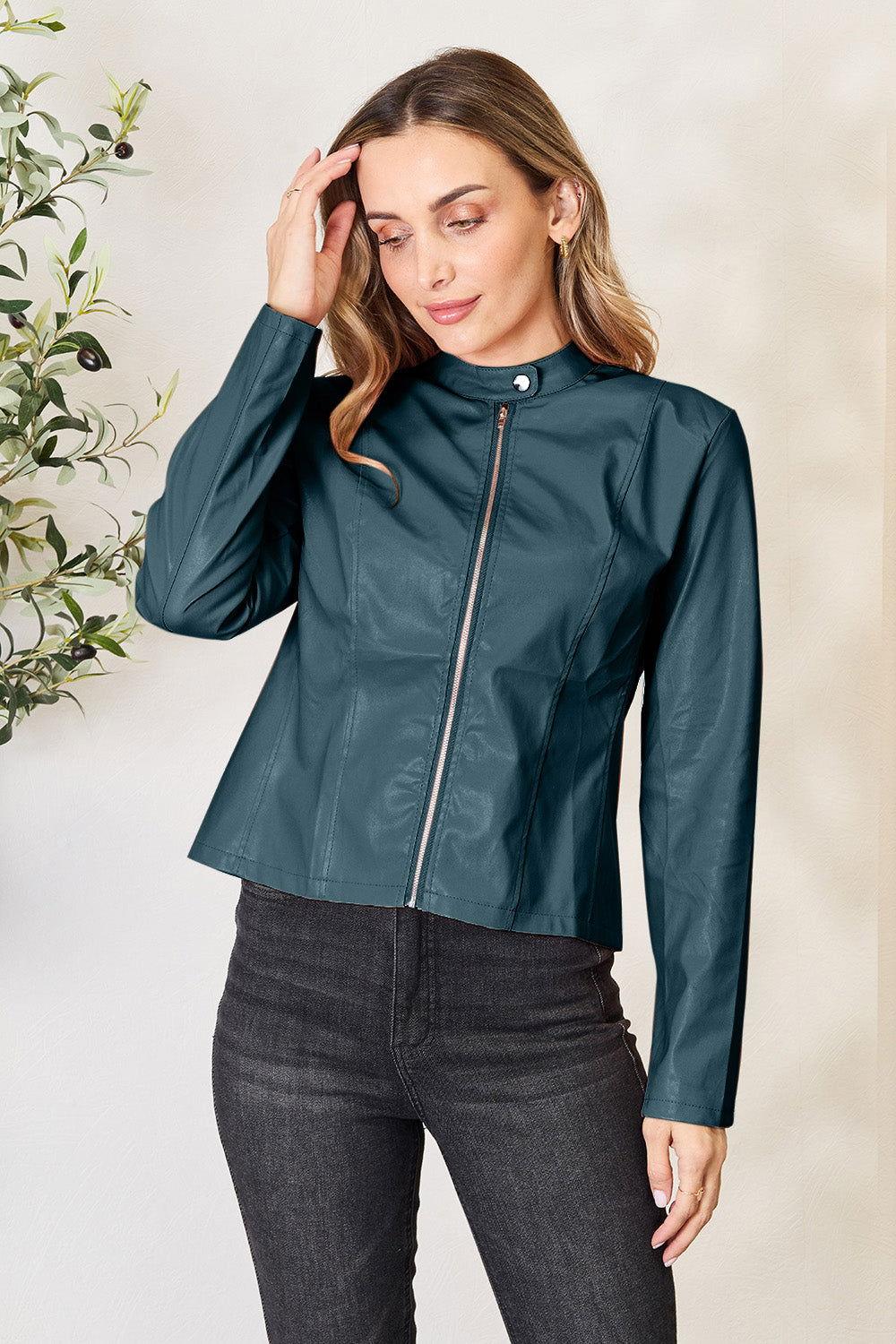Mock Neck Zip Up Jacket - Clothes For Her Online Store
