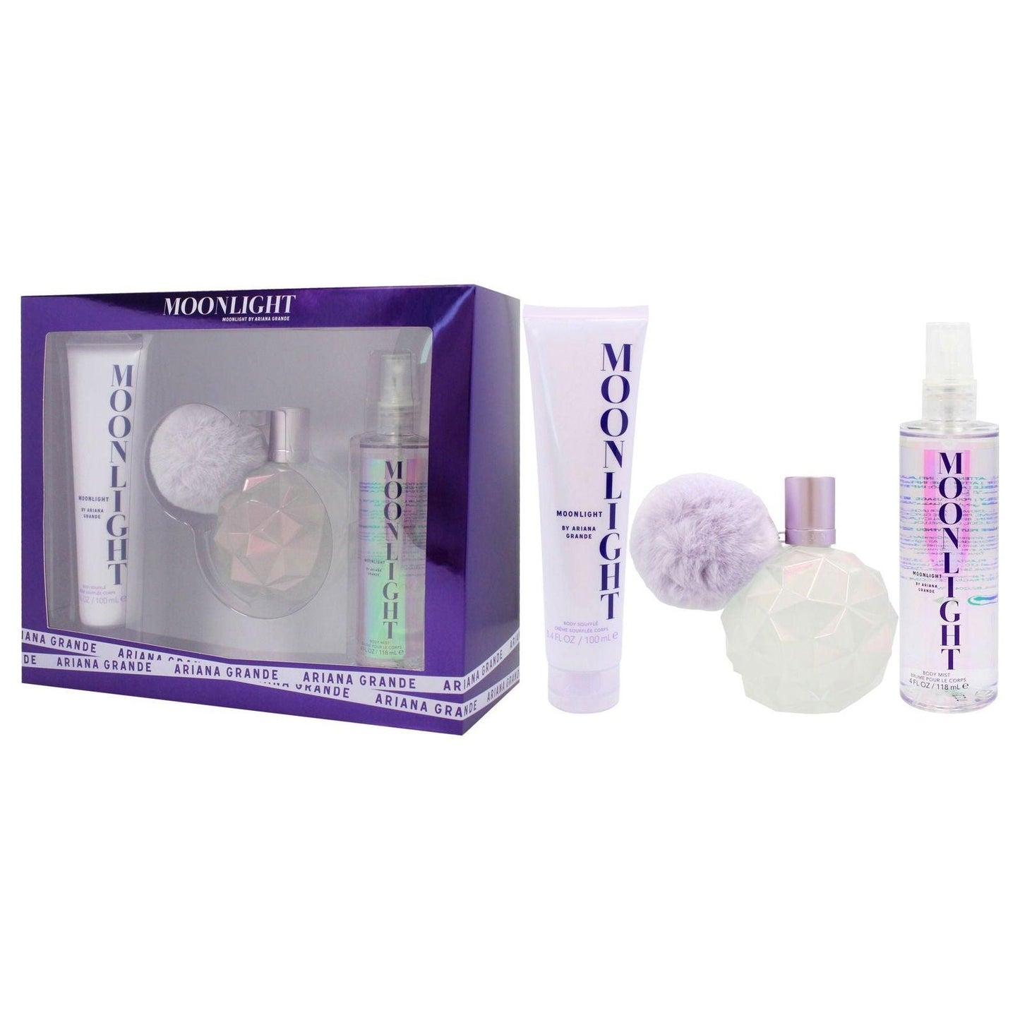 Moonlight by Ariana Grande for Women - 3 Pc Gift Set 3.4oz EDP Spray, 3.4oz Body Souffle, 4oz Body Mist - Clothes For Her Online Store