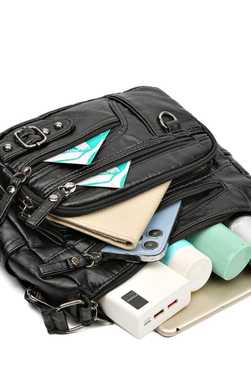Multi-Pocket PU Leather Crossbody Bag - Clothes For Her Online Store
