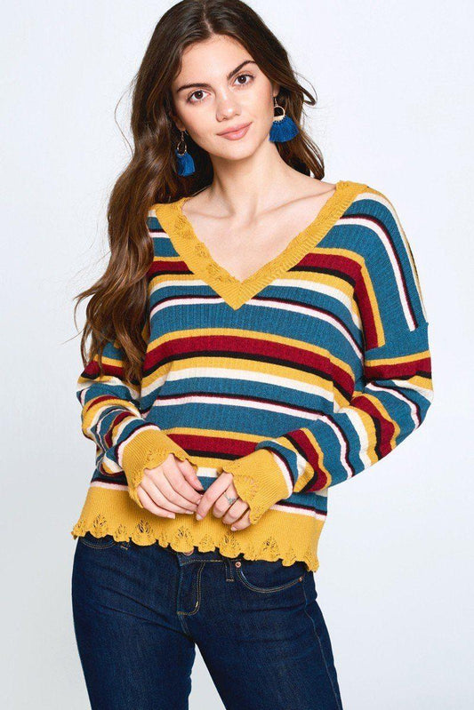 Multi-colored Variegated Striped Knit Sweater - Clothes For Her Online Store