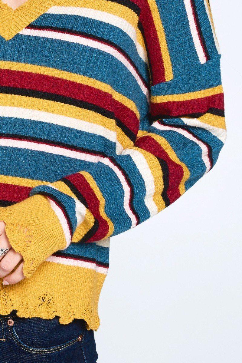Multi-colored Variegated Striped Knit Sweater - Clothes For Her Online Store