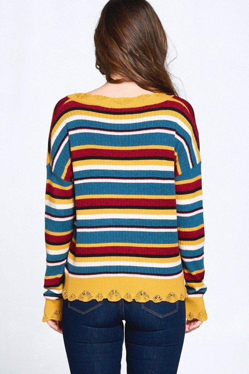 Multi-colored Variegated Striped Knit Sweater - Clothes For Her Online Store