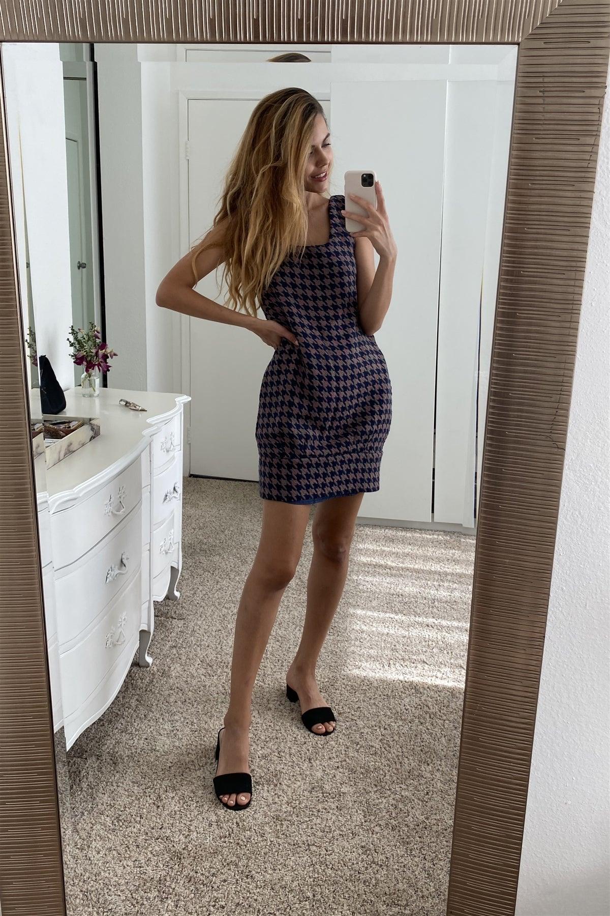 Multi Houndstooth Pattern Sleeveless Mini Dress - Clothes For Her Online Store