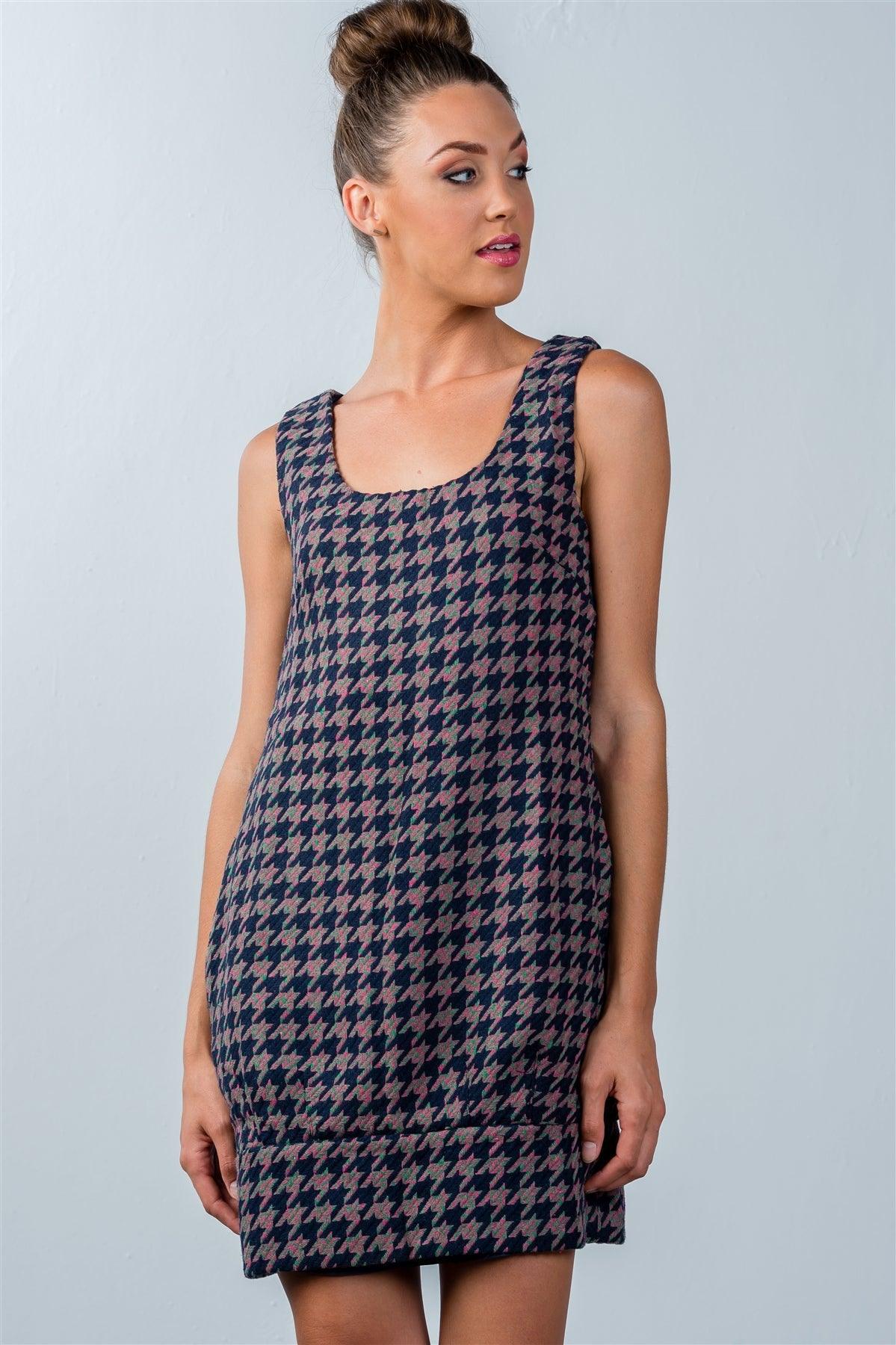 Multi Houndstooth Pattern Sleeveless Mini Dress - Clothes For Her Online Store