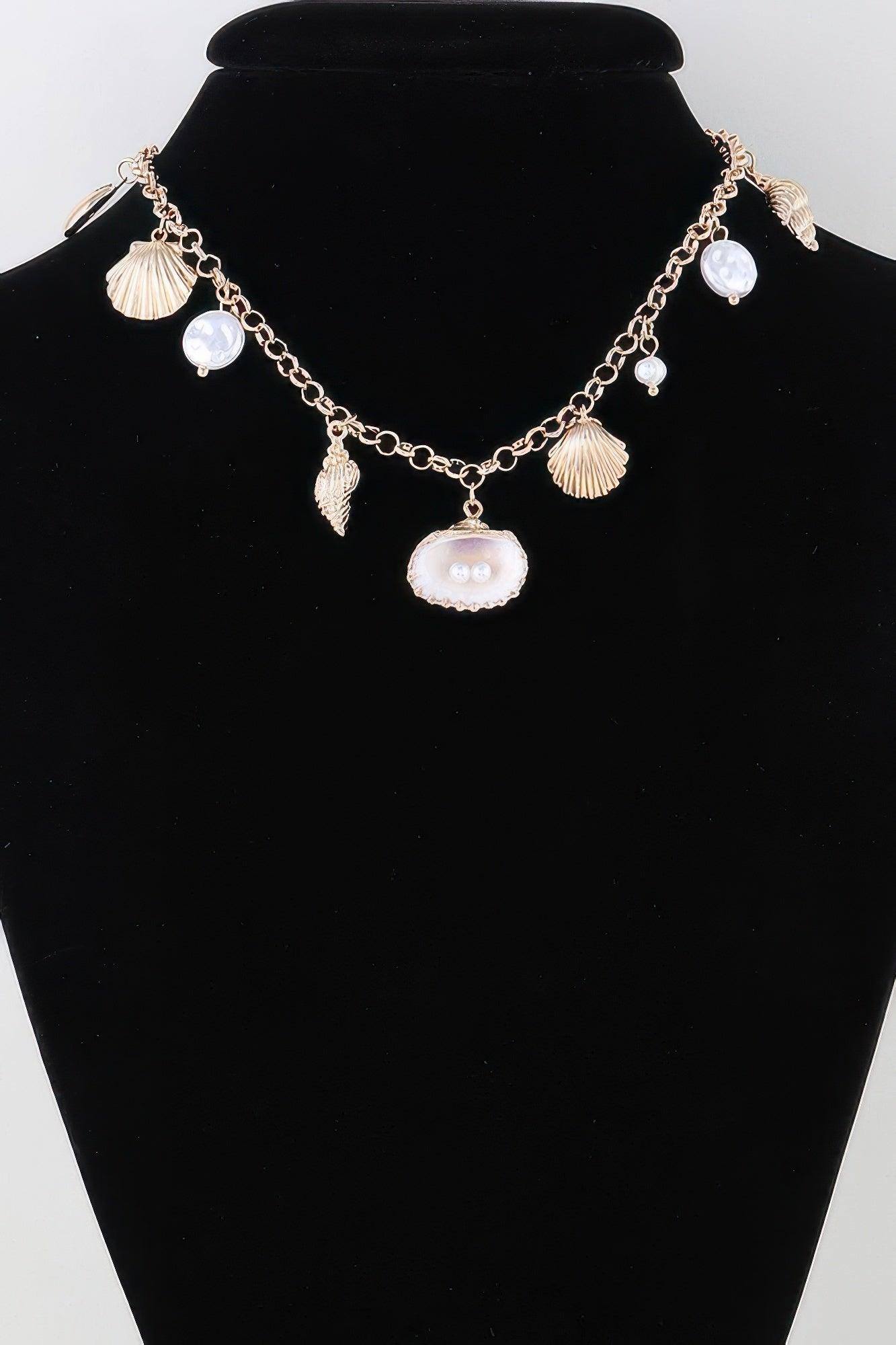 Multi Pearl N Shell Charm Necklace - Clothes For Her Online Store