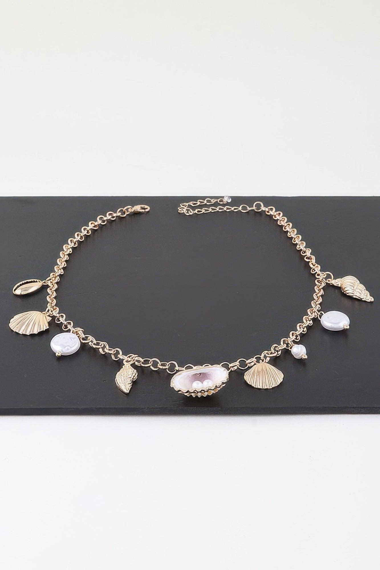 Multi Pearl N Shell Charm Necklace - Clothes For Her Online Store