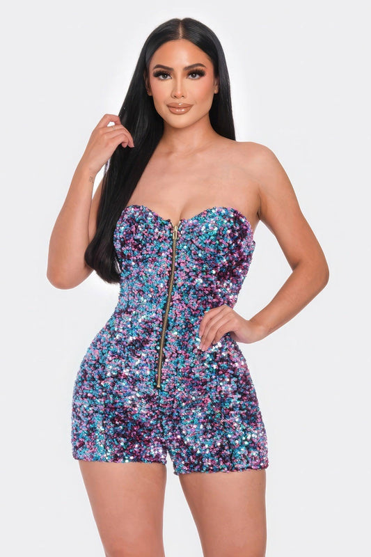 Multi Sequins Tube Top Romper - Clothes For Her Online Store