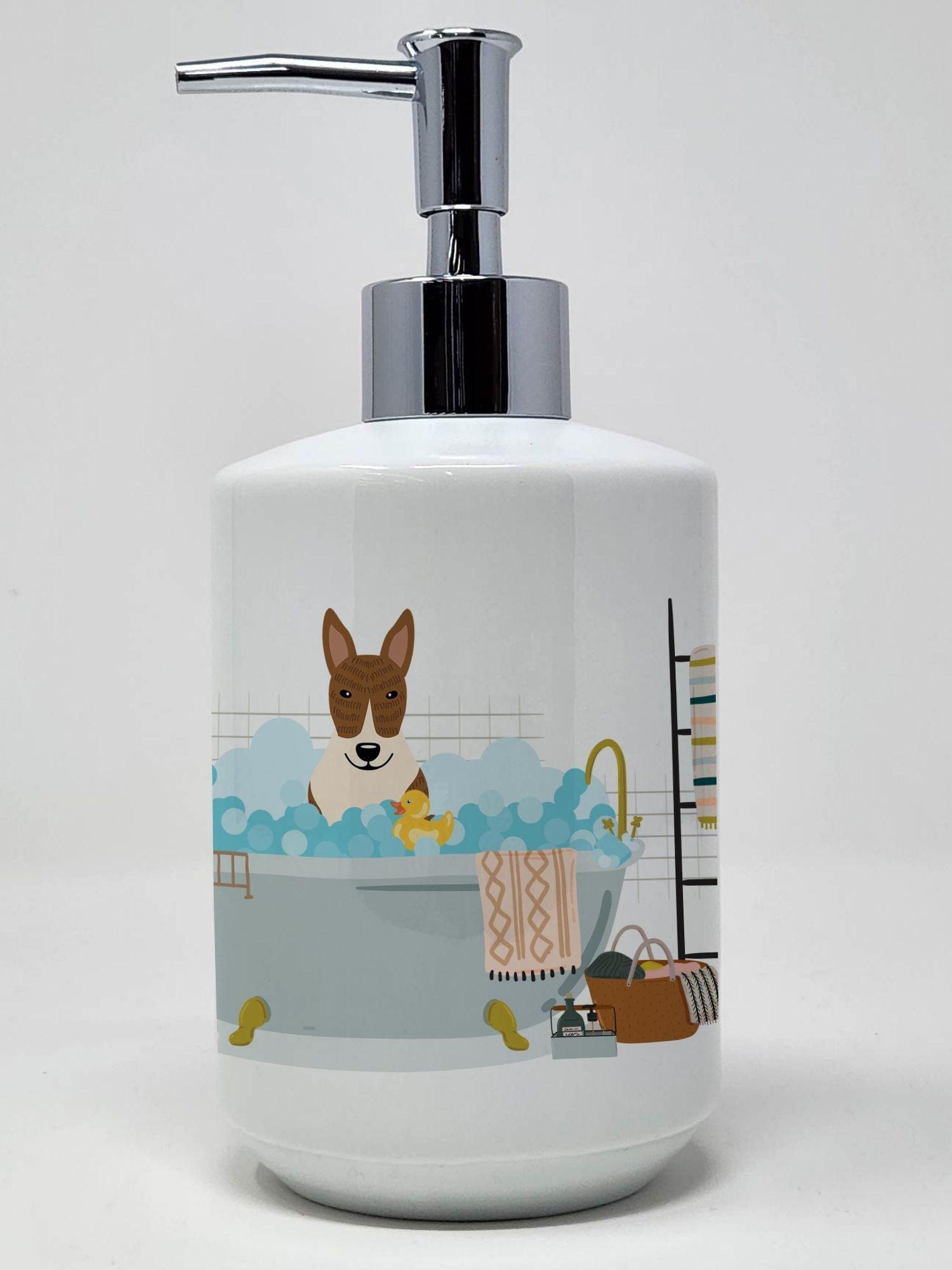 NEW Brindle Bull Terrier in Bathtub Ceramic Soap Dispenser Hand Soap Dispenser Pump Bottles for Bathroom Kitchen, Empty Refillable Liquid Soap Container - Clothes For Her Online Store
