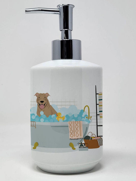 NEW Fawn Pit Bull Terrier Ceramic Soap Dispenser Hand Soap Dispenser Pump Bottles for Bathroom Kitchen, Empty Refillable Liquid Soap Container - Clothes For Her Online Store