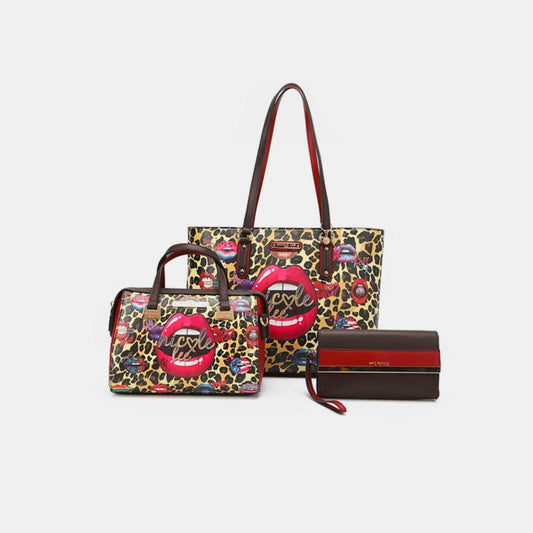 Nicole Lee USA 3-Piece Wild Lips Print Handbag Set - Clothes For Her Online Store