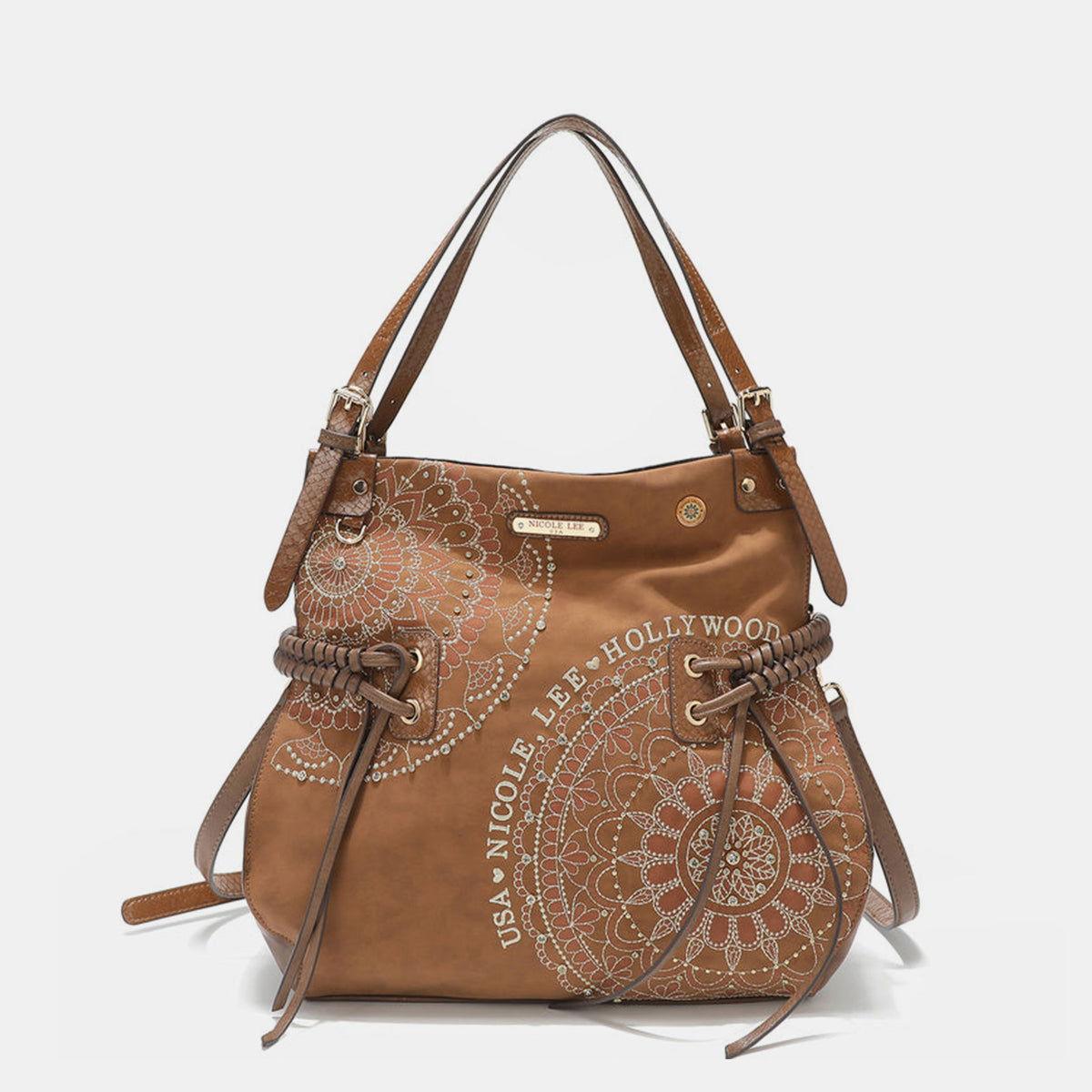 Nicole Lee USA Side Braided Tassel Inlaid Rhinestone Embroidery Hobo Bag - Clothes For Her Online Store