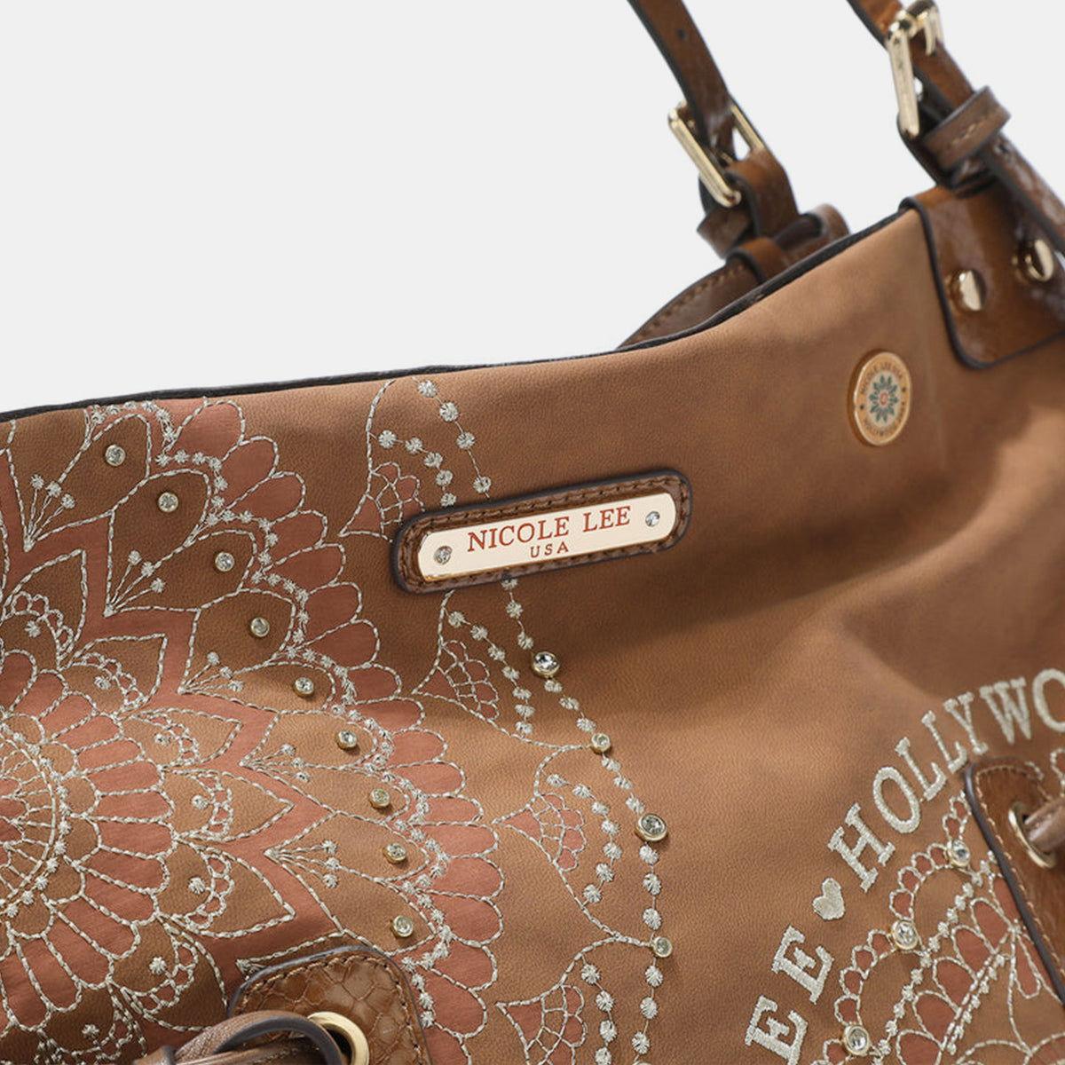 Nicole Lee USA Side Braided Tassel Inlaid Rhinestone Embroidery Hobo Bag - Clothes For Her Online Store