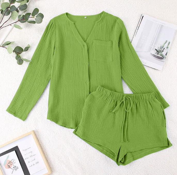 Notched Long Sleeve Top and Shorts Set - Clothes For Her Online Store