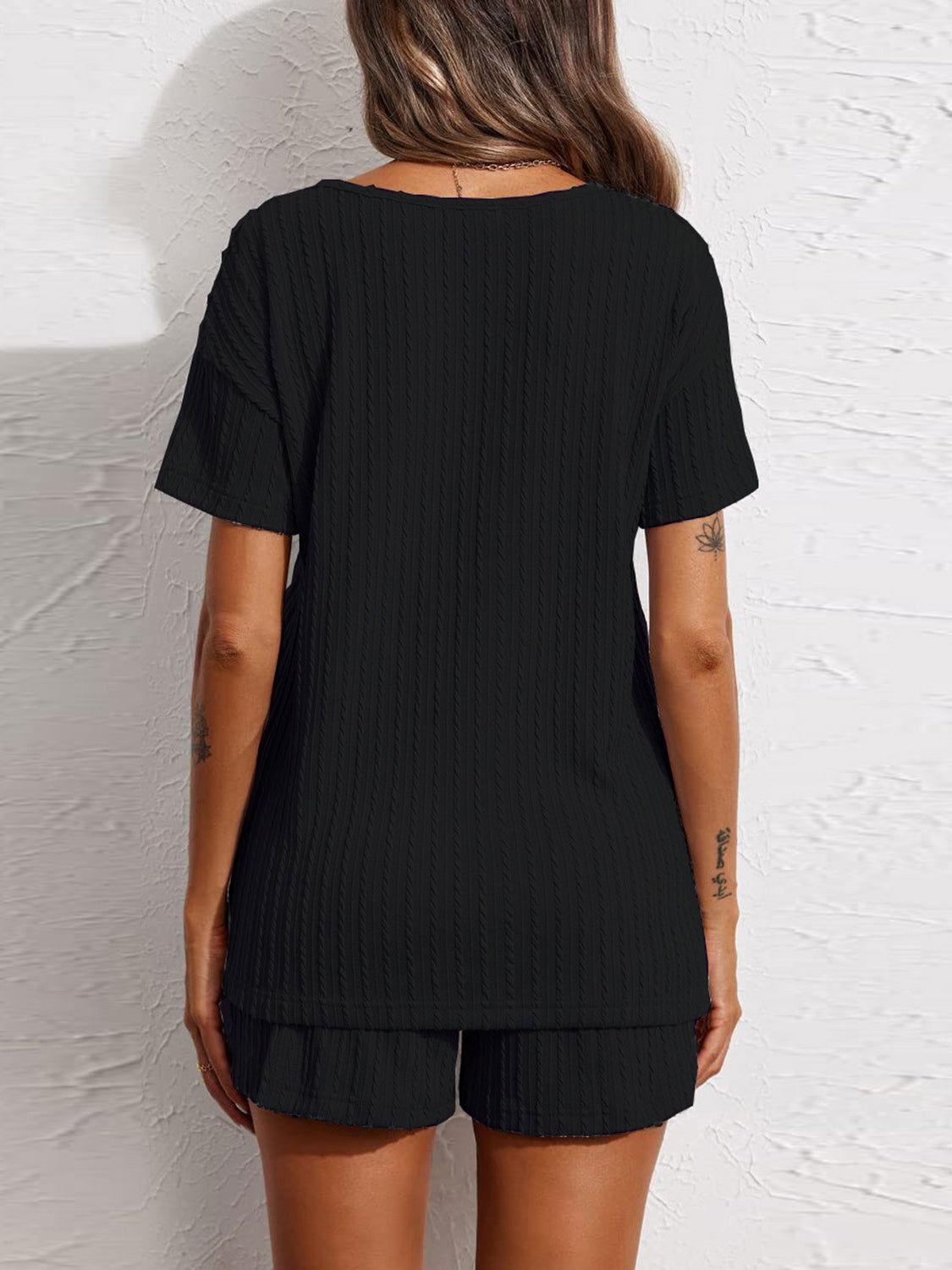 Notched Short Sleeve Top and Shorts Set - Clothes For Her Online Store