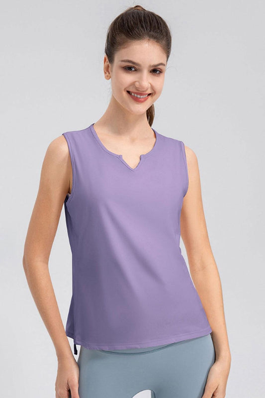 Notched Wide Strap Active Tank - Clothes For Her Online Store
