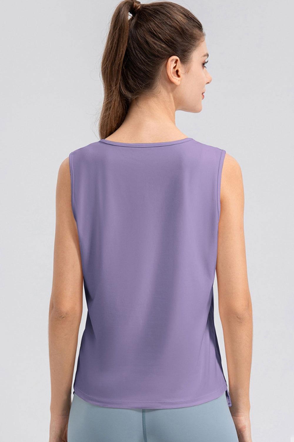 Notched Wide Strap Active Tank - Clothes For Her Online Store