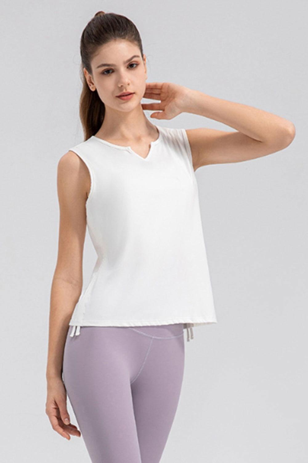 Notched Wide Strap Active Tank - Clothes For Her Online Store
