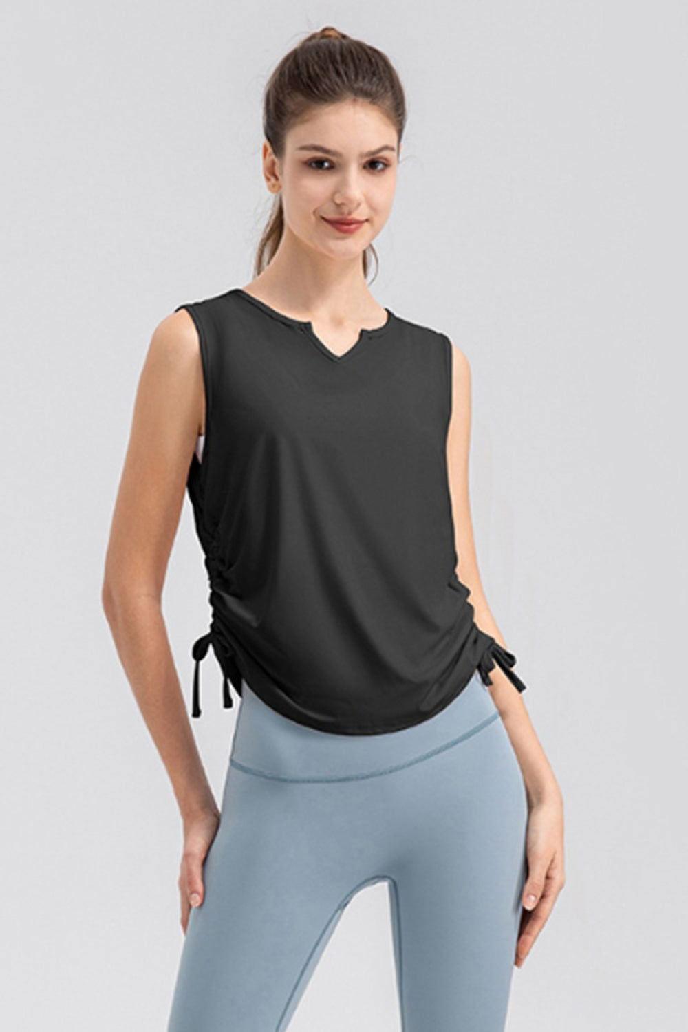 Notched Wide Strap Active Tank - Clothes For Her Online Store