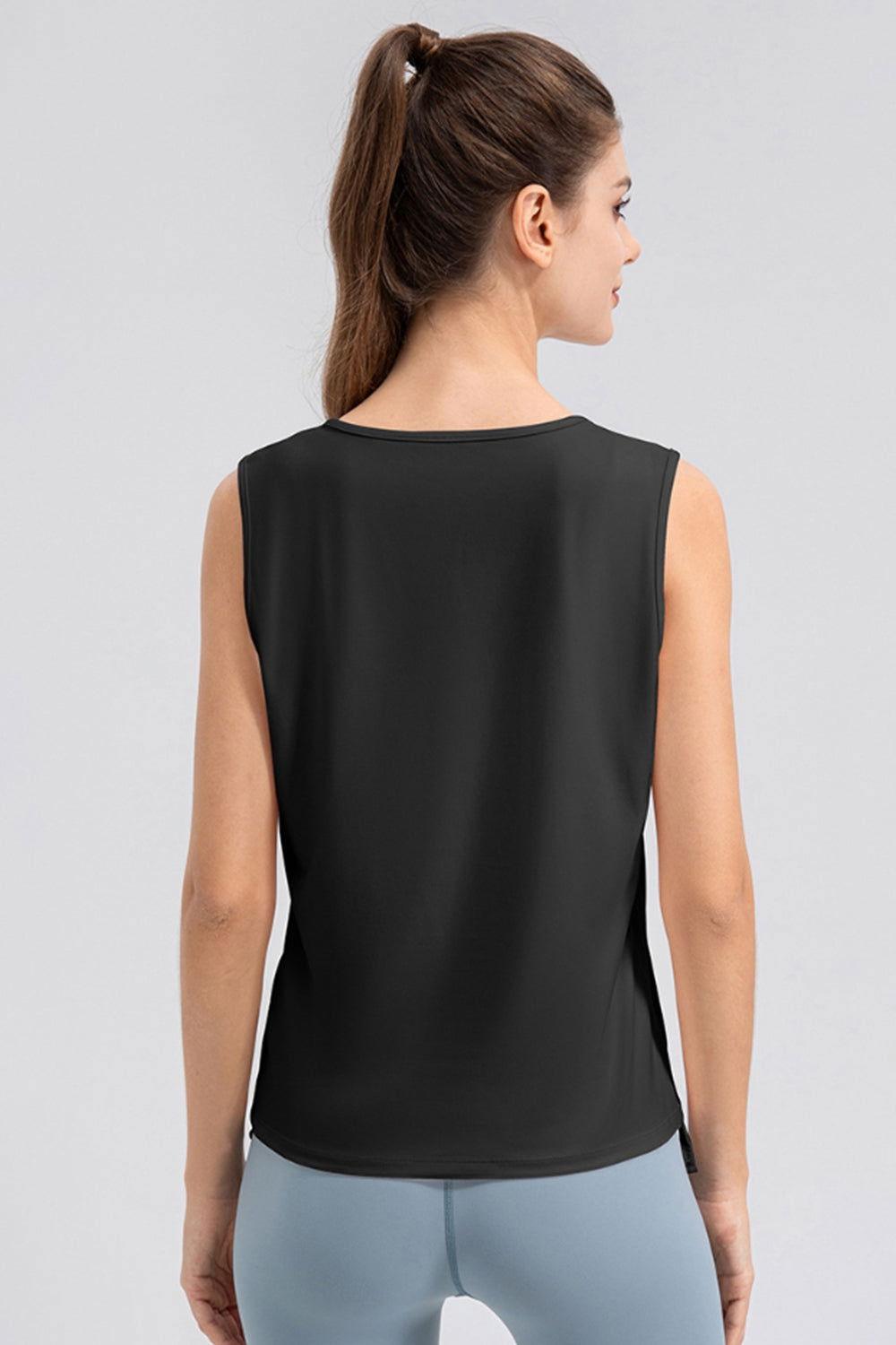 Notched Wide Strap Active Tank - Clothes For Her Online Store