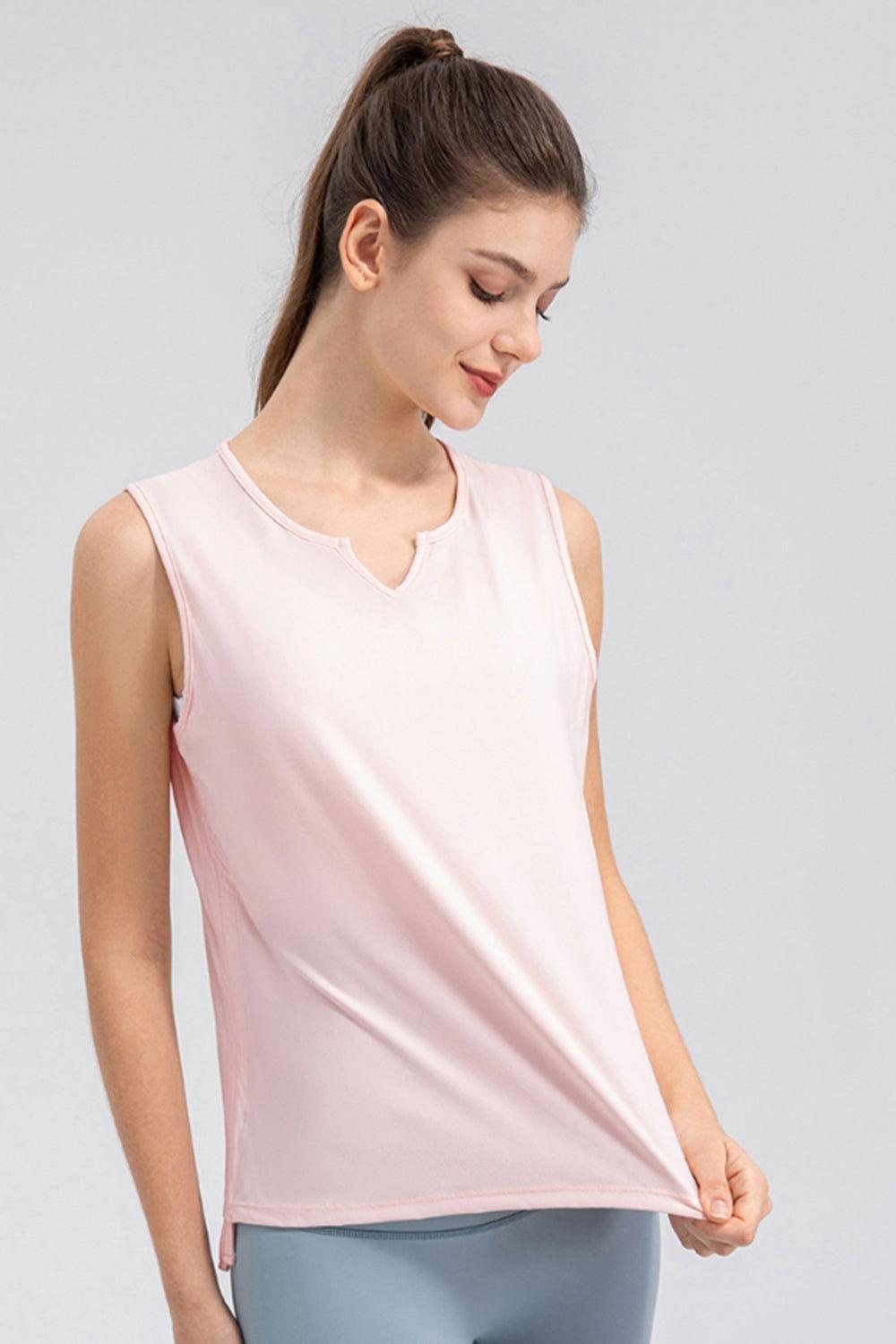 Notched Wide Strap Active Tank - Clothes For Her Online Store