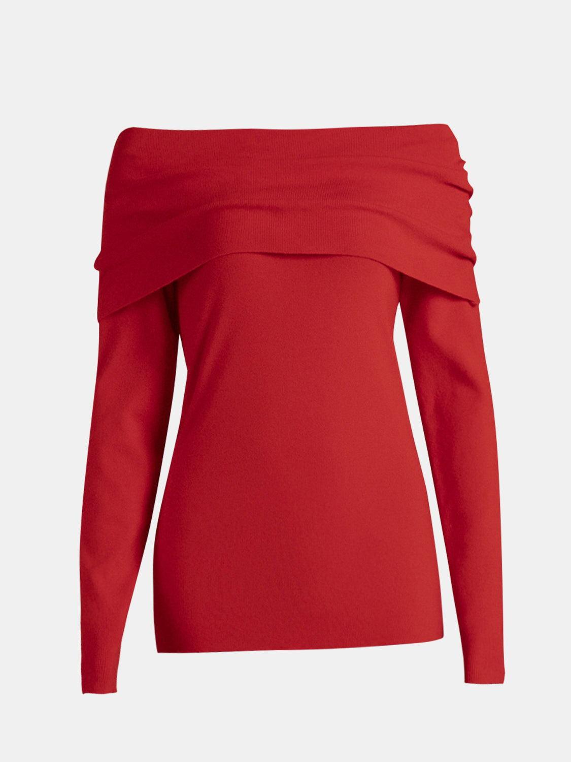 Off-Shoulder Long Sleeve Sweater - Clothes For Her Online Store
