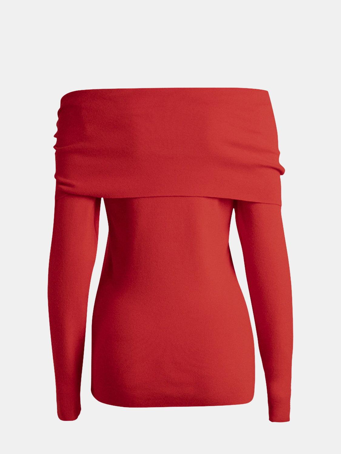 Off-Shoulder Long Sleeve Sweater - Clothes For Her Online Store