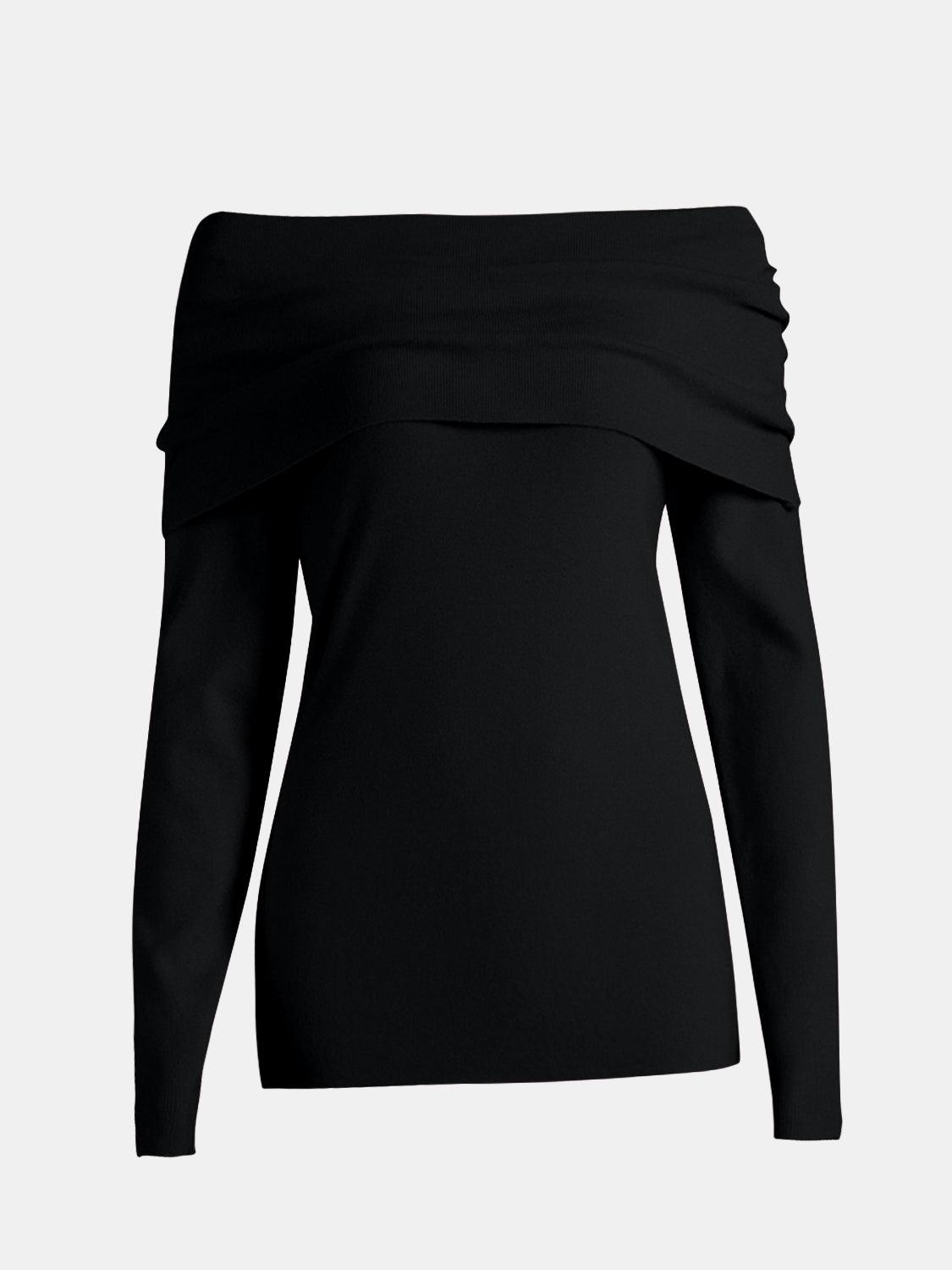 Off-Shoulder Long Sleeve Sweater - Clothes For Her Online Store