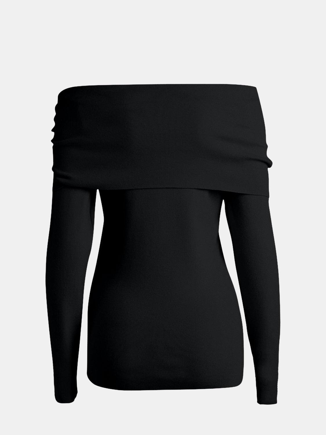 Off-Shoulder Long Sleeve Sweater - Clothes For Her Online Store