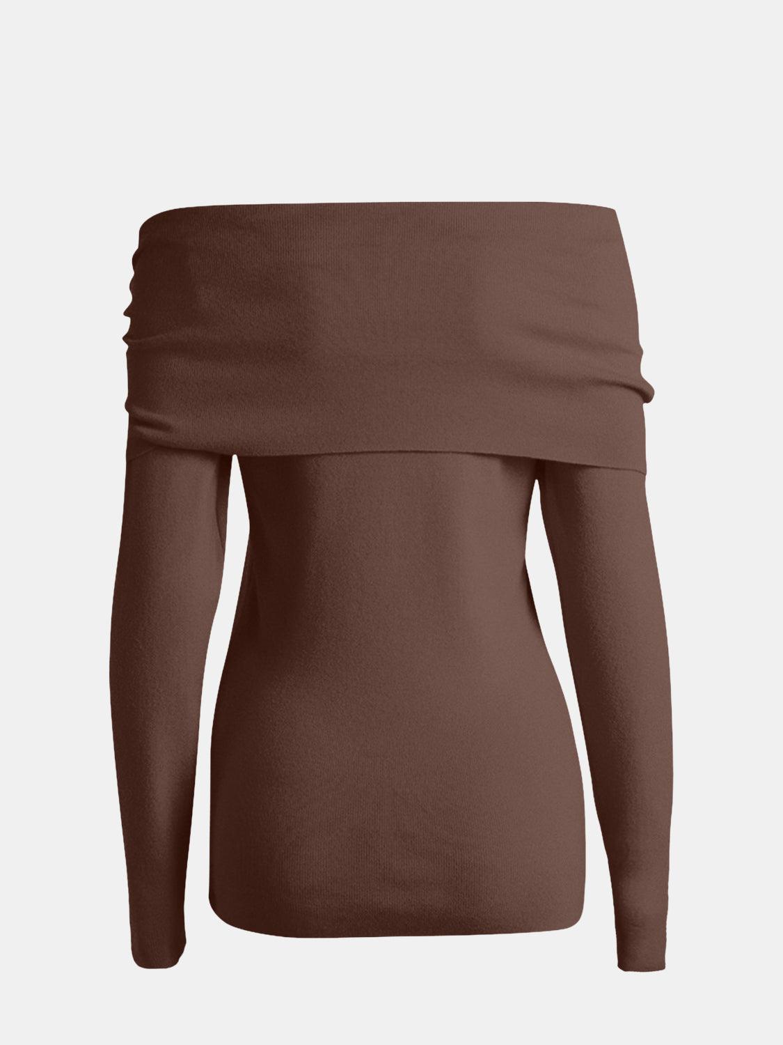 Off-Shoulder Long Sleeve Sweater - Clothes For Her Online Store