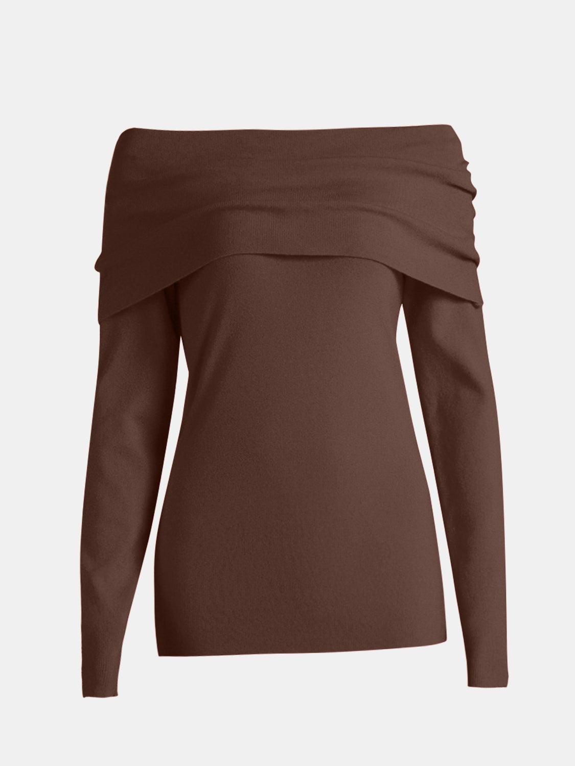 Off-Shoulder Long Sleeve Sweater - Clothes For Her Online Store